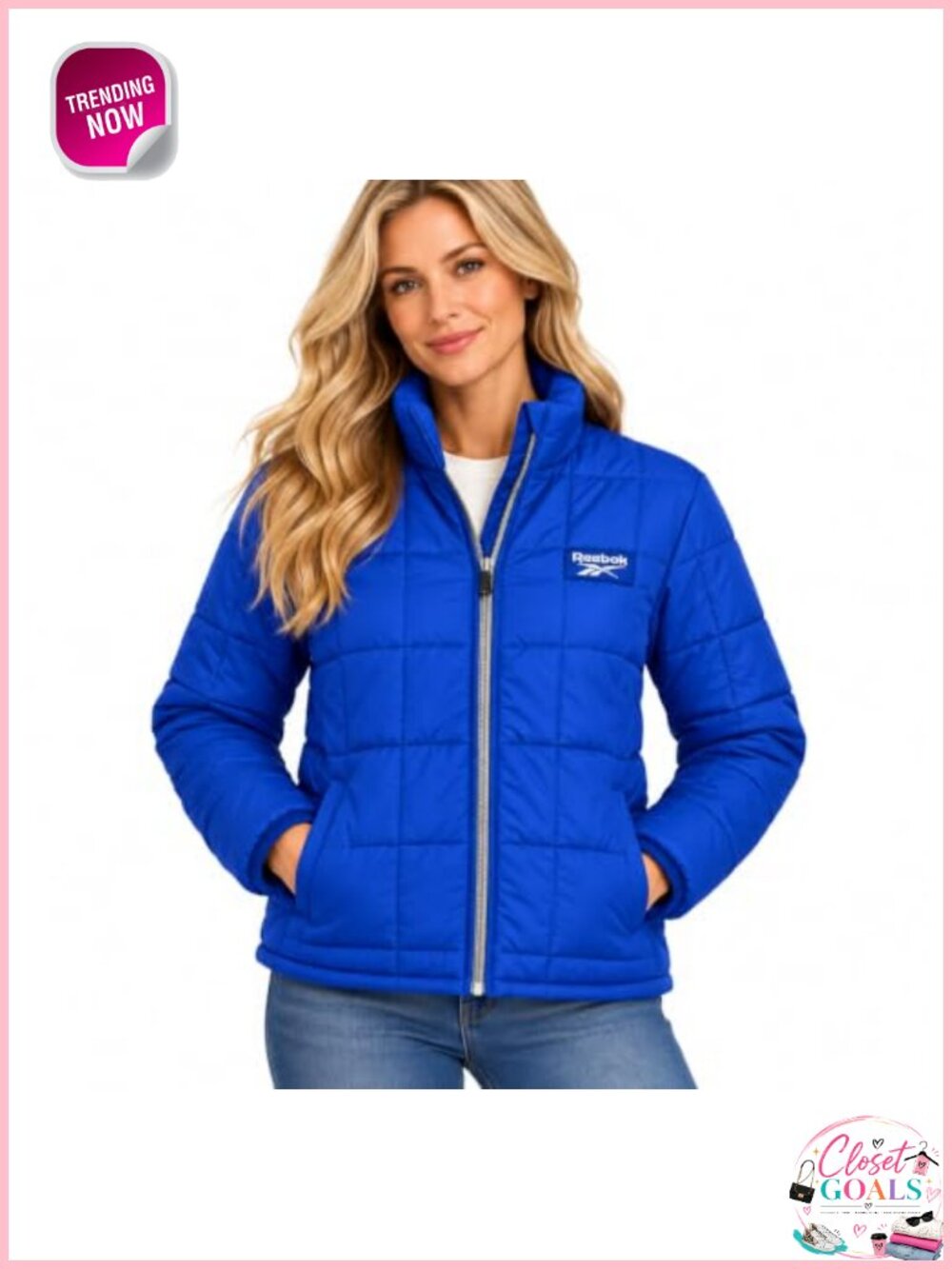 Reebok Quilted Puffer Jacket Lightweight Winter Coat Warm Outerwear